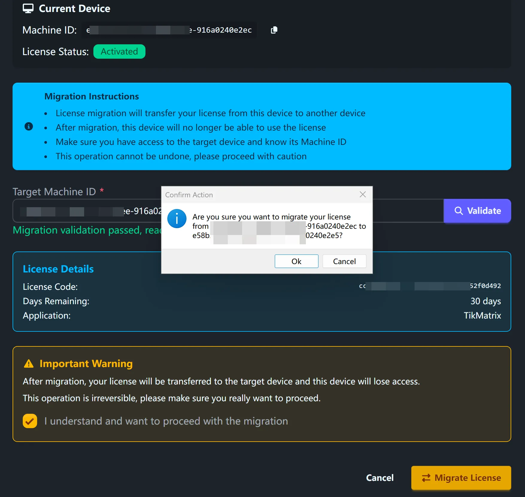 Migration Confirmation