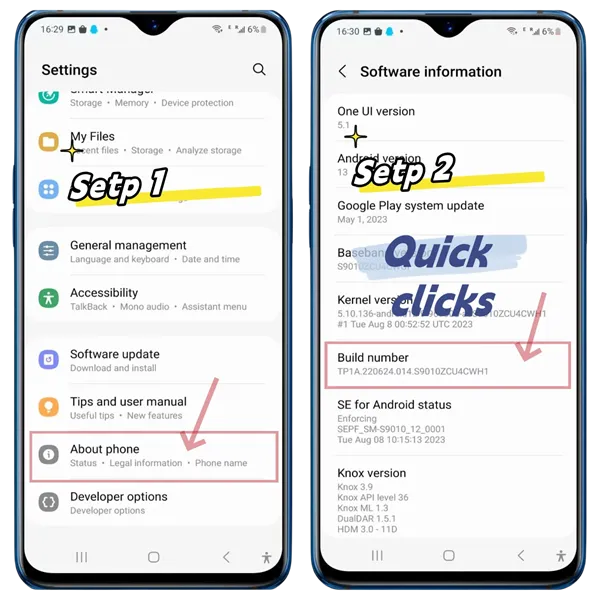 Activer le débogage USB Étapes 1-2