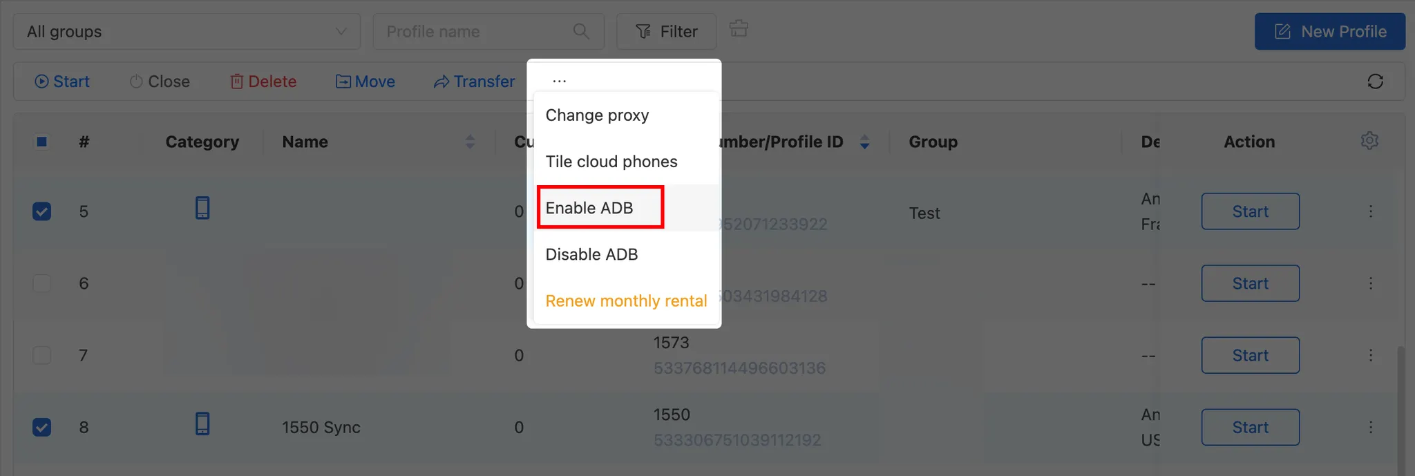 Aktifkan ADB untuk beberapa profil